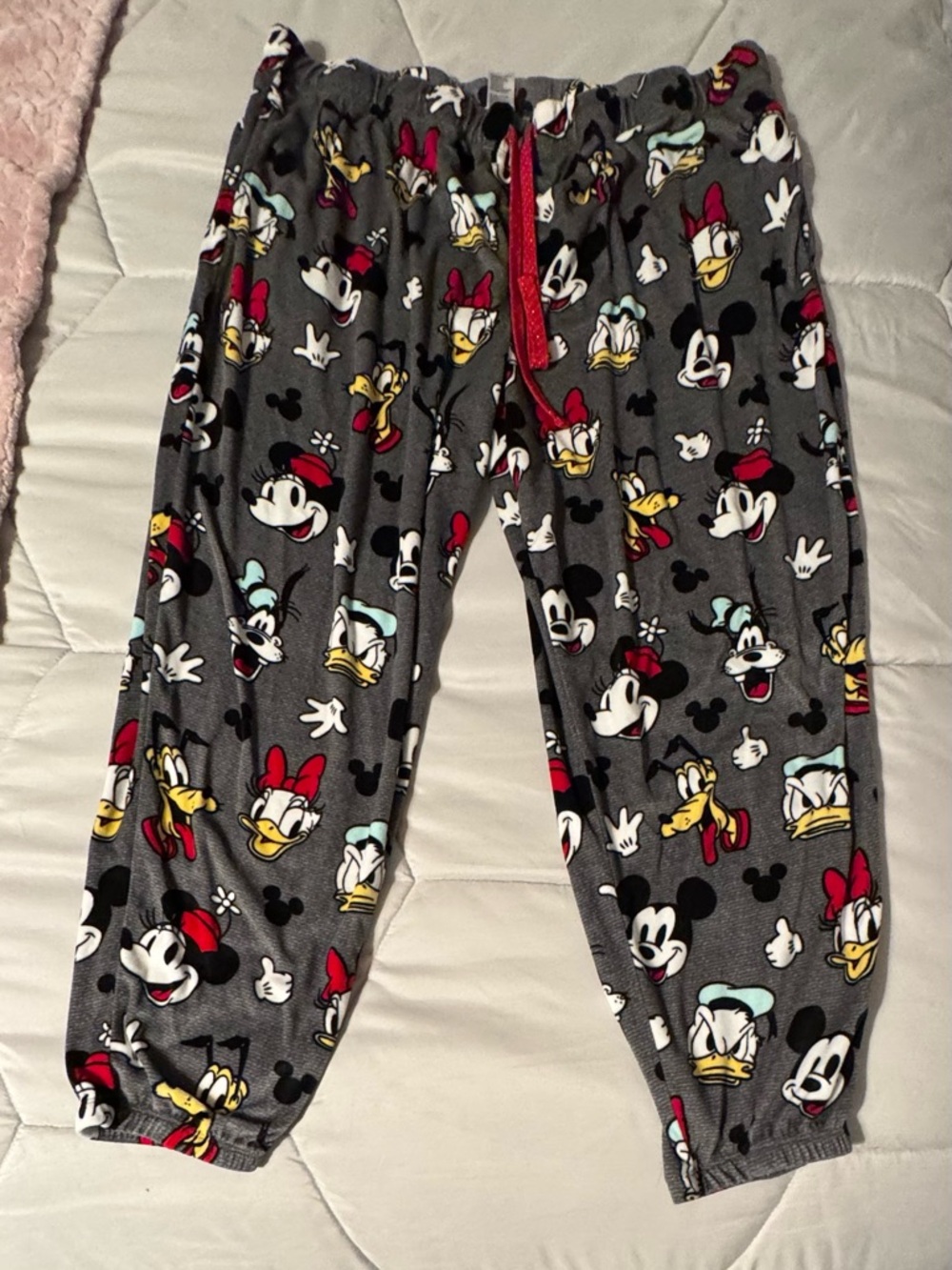 Disney Grey Lounge Pants with Red Accents and Multicolor Print